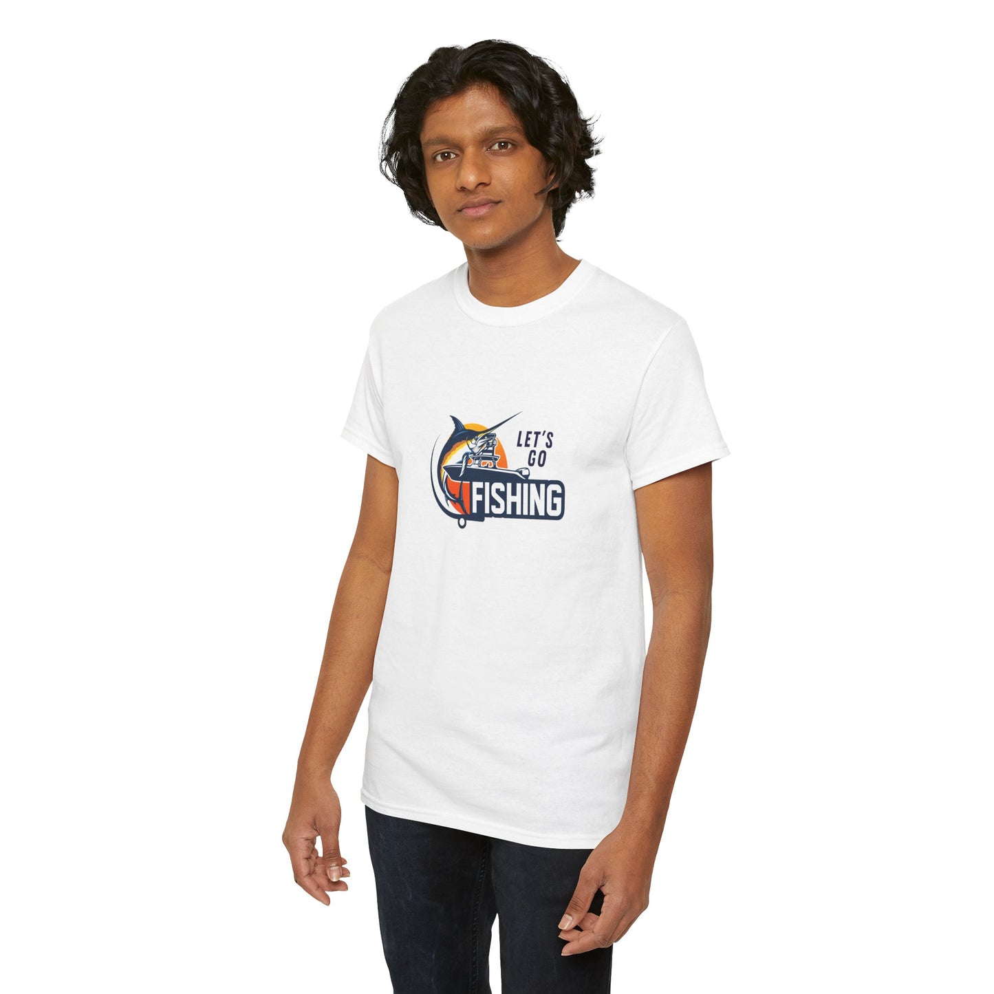 Men's Classic Fine Comb Cotton Crew Neck T-shirt - Let's Go Fishing