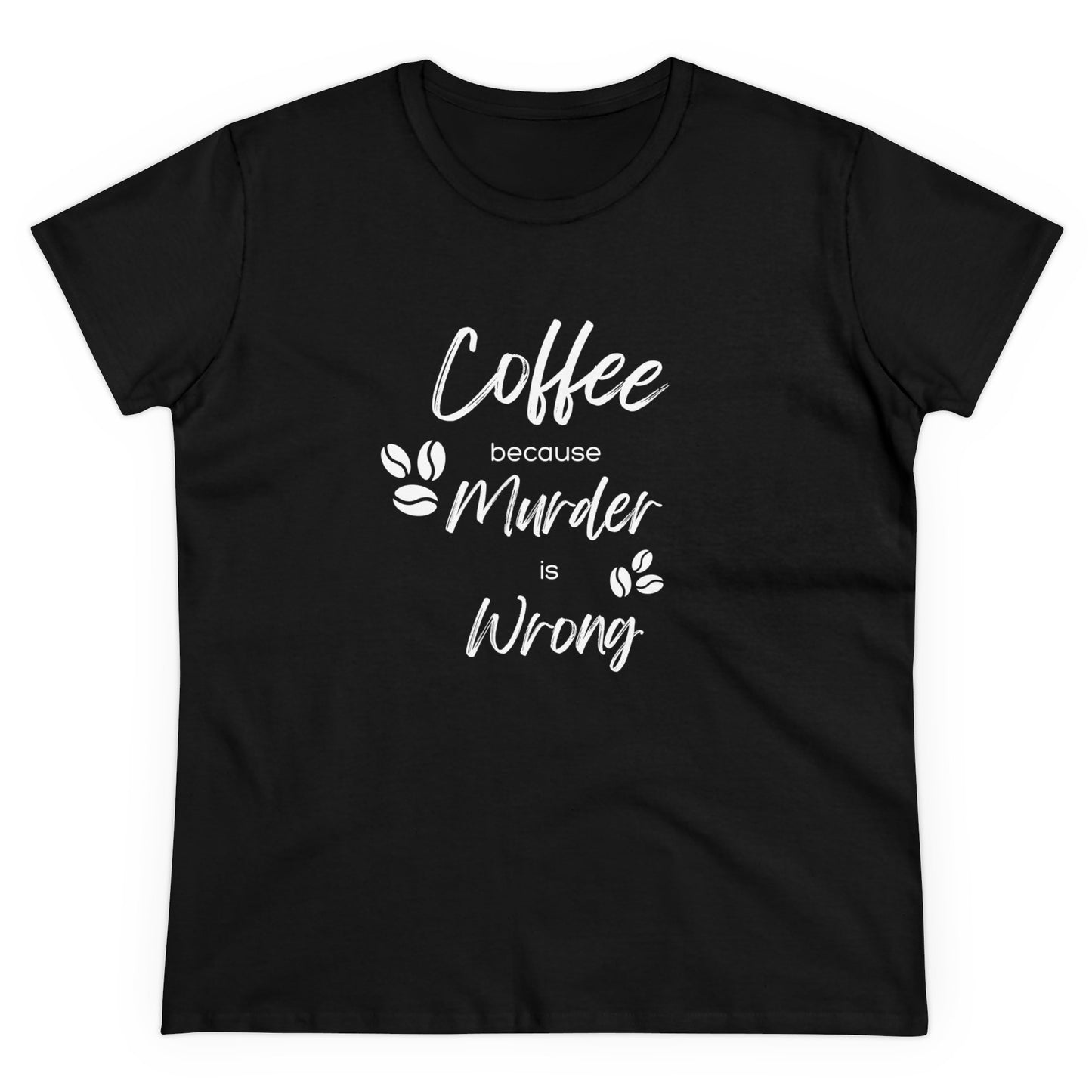 Ladies Classic Fine Comb Cotton Crew Neck T-shirt - Coffee or Murder