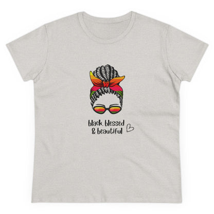 Ladies Classic Fine Comb Cotton Crew Neck T-shirt - Black Blessed & Beautiful