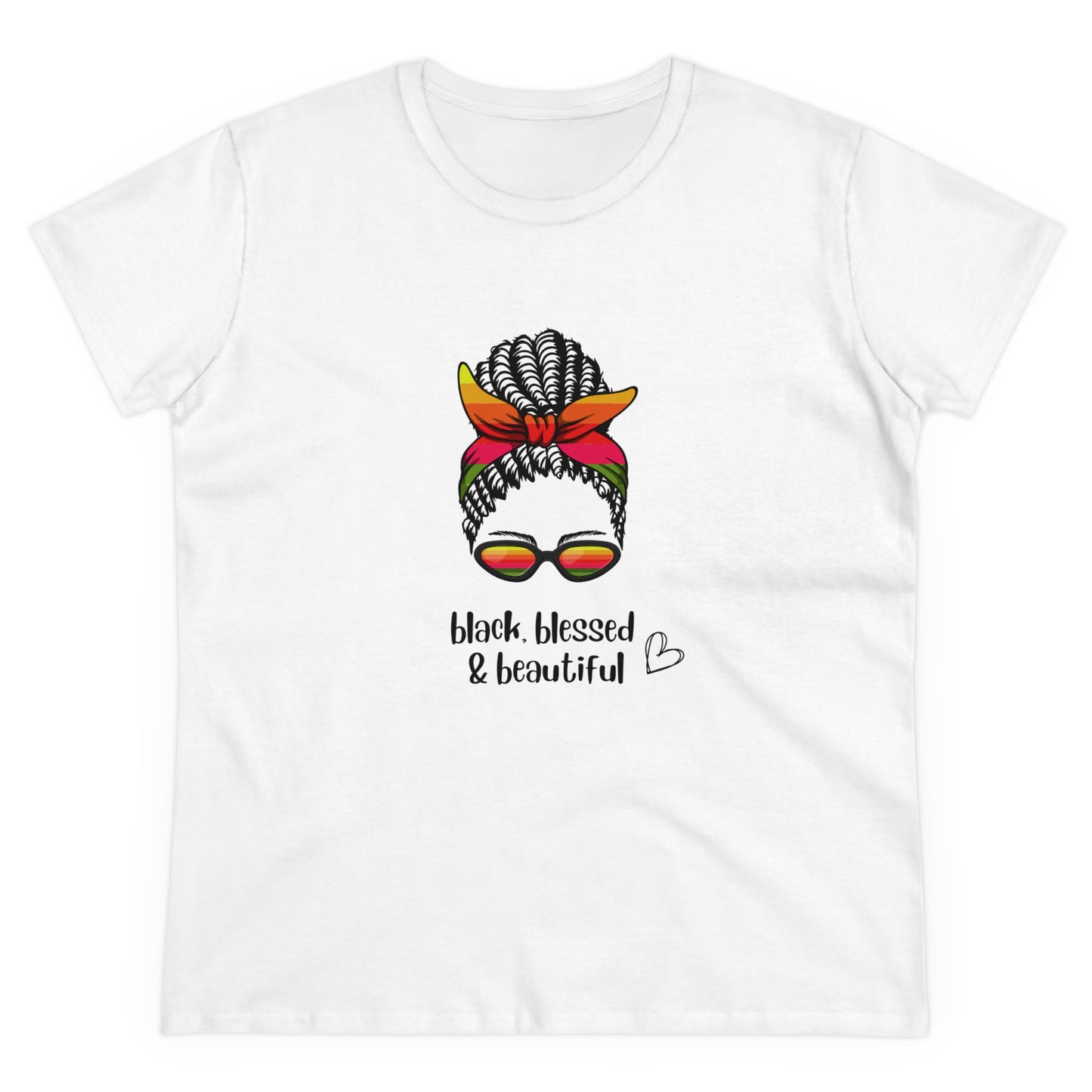 Ladies Classic Fine Comb Cotton Crew Neck T-shirt - Black Blessed & Beautiful